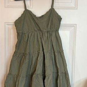 Olive Green Tiered Mini Dress - Sleeveless